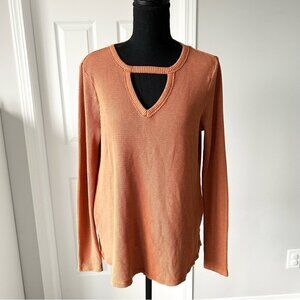 Anthropologie T.La Waffle Knit V Neck Keyhole Long Sleeve Shirt Top